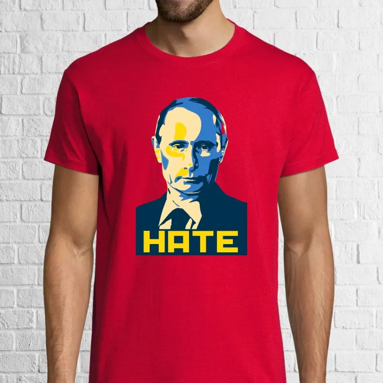 Tricou bărbat - Hate Putin. Știi care este cel mai urât om al planetei în aceste zile? Dar cel care urăște cel mai mult? Tricou bărbat - Hate Putin