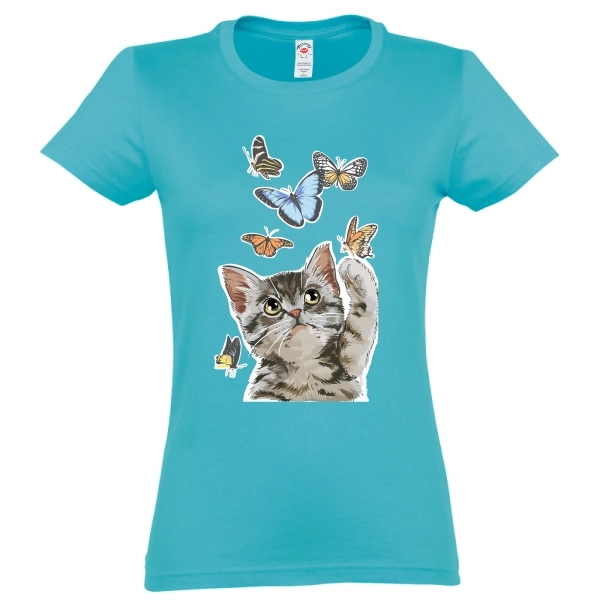 Tricou damă - Pisică cu fluturi Tricou damă - Pisică cu fluturi