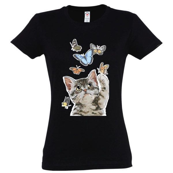 Tricou damă - Pisică cu fluturi Tricou damă - Pisică cu fluturi