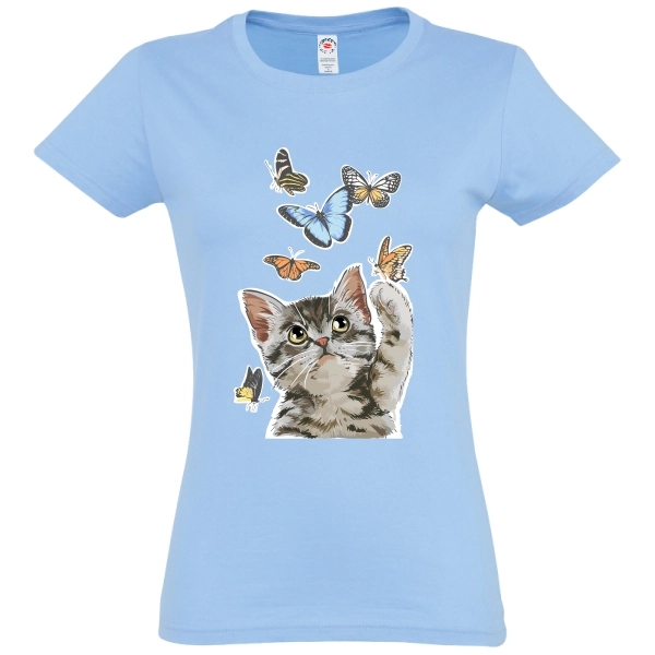 Tricou damă - Pisică cu fluturi Tricou damă - Pisică cu fluturi