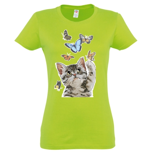 Tricou damă - Pisică cu fluturi Tricou damă - Pisică cu fluturi