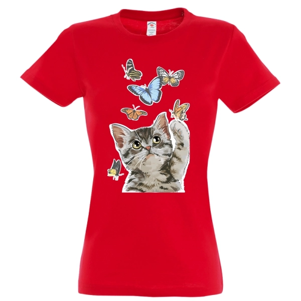 Tricou damă - Pisică cu fluturi Tricou damă - Pisică cu fluturi