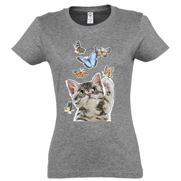 Tricou damă - Pisică cu fluturi Tricou damă - Pisică cu fluturi