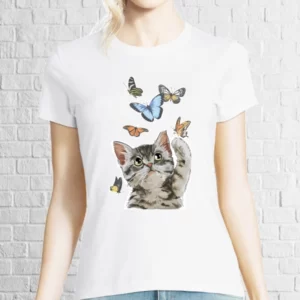 Tricou damă - Pisică cu fluturi