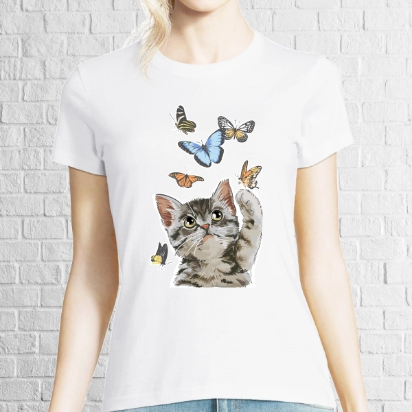 Tricou damă - Pisică cu fluturi Tricou damă - Pisică cu fluturi