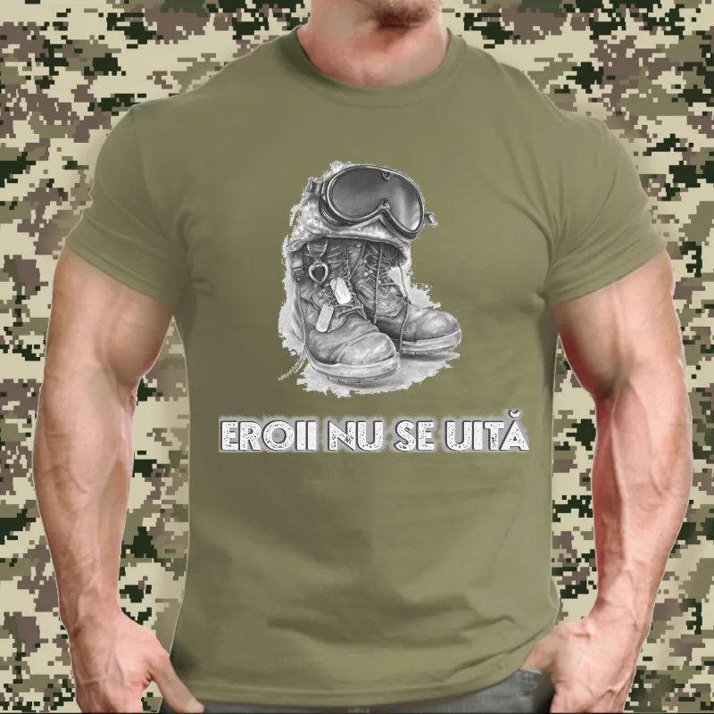 Tricou de bărbat imprimat cu mesajul „Eroii nu se uită” pentru militari si veterani