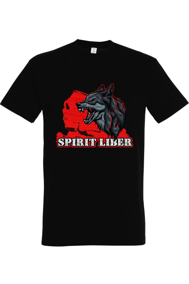 Tricou de barbati cu imprimeu profil Sfinxul din Bucegi și lup cu mesajul Spirit liber Tricou bărbat - Spirit Lider