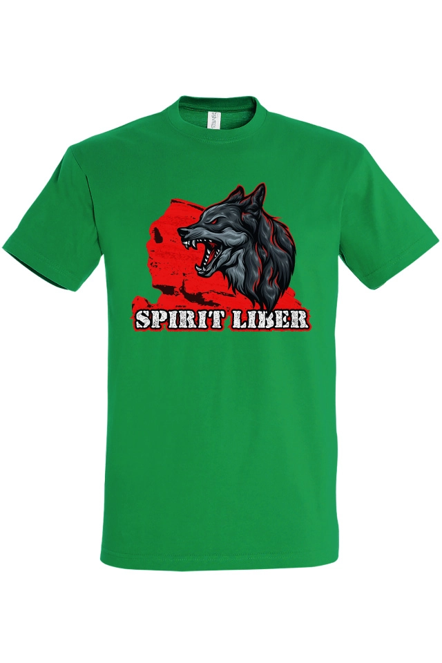 Tricou de barbati cu imprimeu profil Sfinxul din Bucegi și lup cu mesajul Spirit liber Tricou bărbat - Spirit Lider