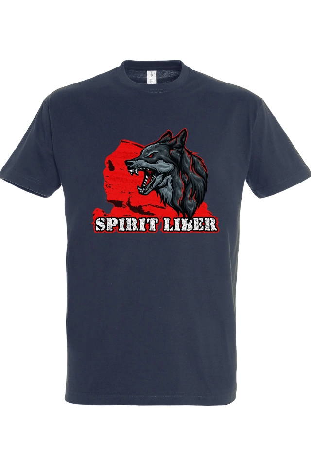 Tricou de barbati cu imprimeu profil Sfinxul din Bucegi și lup cu mesajul Spirit liber Tricou bărbat - Spirit Lider