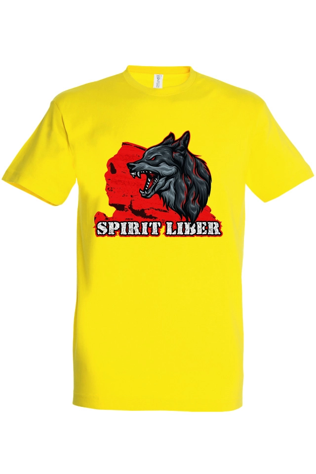 Tricou de barbati cu imprimeu profil Sfinxul din Bucegi și lup cu mesajul Spirit liber Tricou bărbat - Spirit Lider