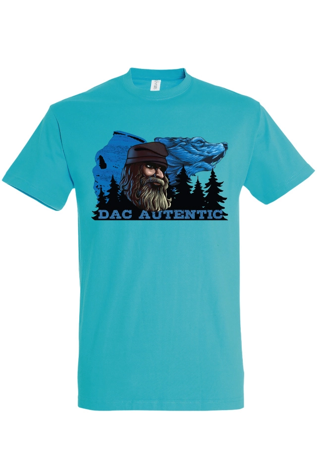 Tricou de barbati cu imprimeu profil Sfinxul din Bucegi și lup cu mesajul Dac Autentic Tricou bărbat - Dac Autentic