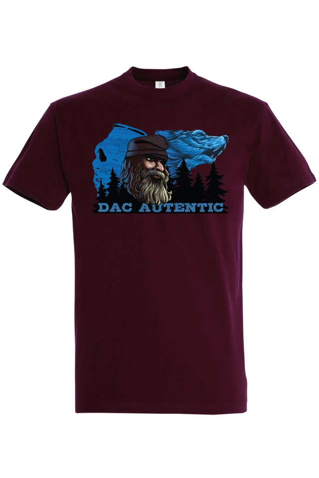 Tricou de barbati cu imprimeu profil Sfinxul din Bucegi și lup cu mesajul Dac Autentic Tricou bărbat - Dac Autentic