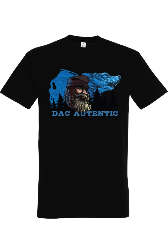 Tricou de barbati cu imprimeu profil Sfinxul din Bucegi și lup cu mesajul Dac Autentic Tricou bărbat - Dac Autentic