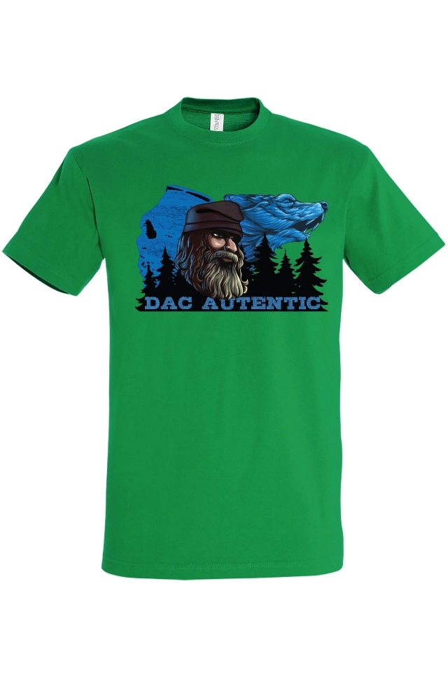 Tricou de barbati cu imprimeu profil Sfinxul din Bucegi și lup cu mesajul Dac Autentic Tricou bărbat - Dac Autentic