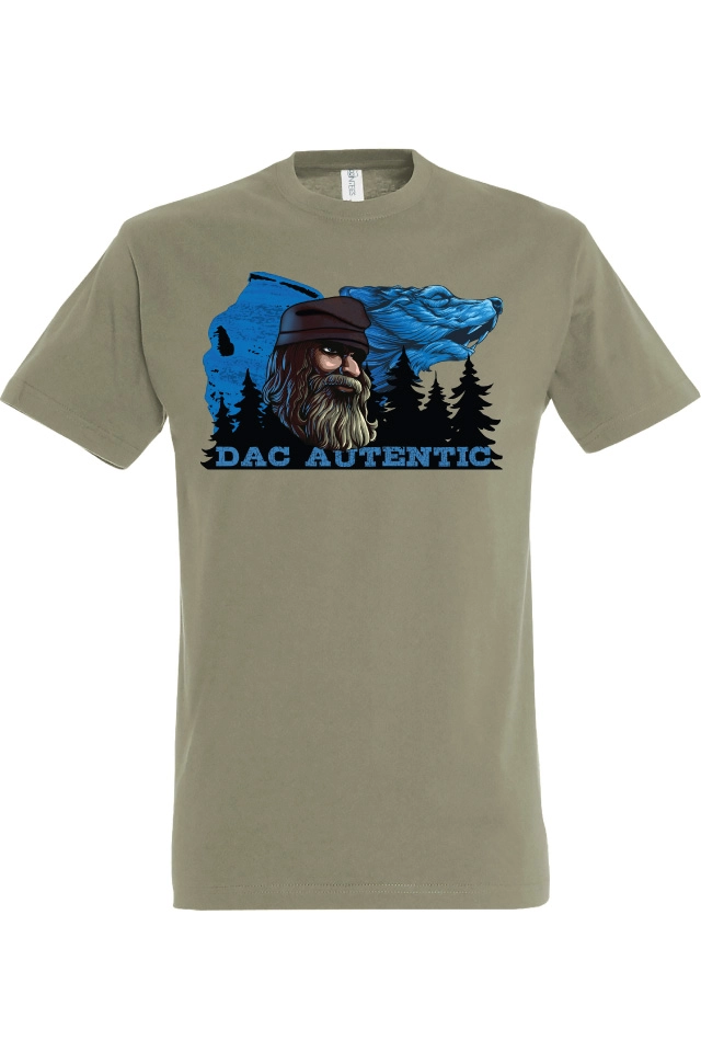 Tricou de barbati cu imprimeu profil Sfinxul din Bucegi și lup cu mesajul Dac Autentic Tricou bărbat - Dac Autentic