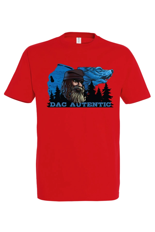 Tricou de barbati cu imprimeu profil Sfinxul din Bucegi și lup cu mesajul Dac Autentic Tricou bărbat - Dac Autentic
