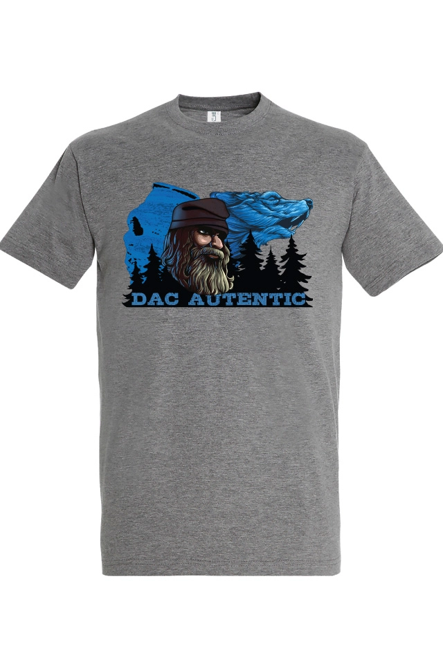 Tricou de barbati cu imprimeu profil Sfinxul din Bucegi și lup cu mesajul Dac Autentic Tricou bărbat - Dac Autentic