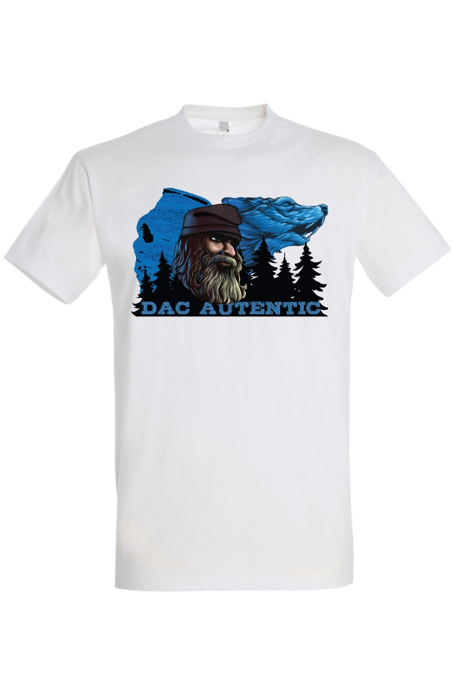 Tricou de barbati cu imprimeu profil Sfinxul din Bucegi și lup cu mesajul Dac Autentic Tricou bărbat - Dac Autentic