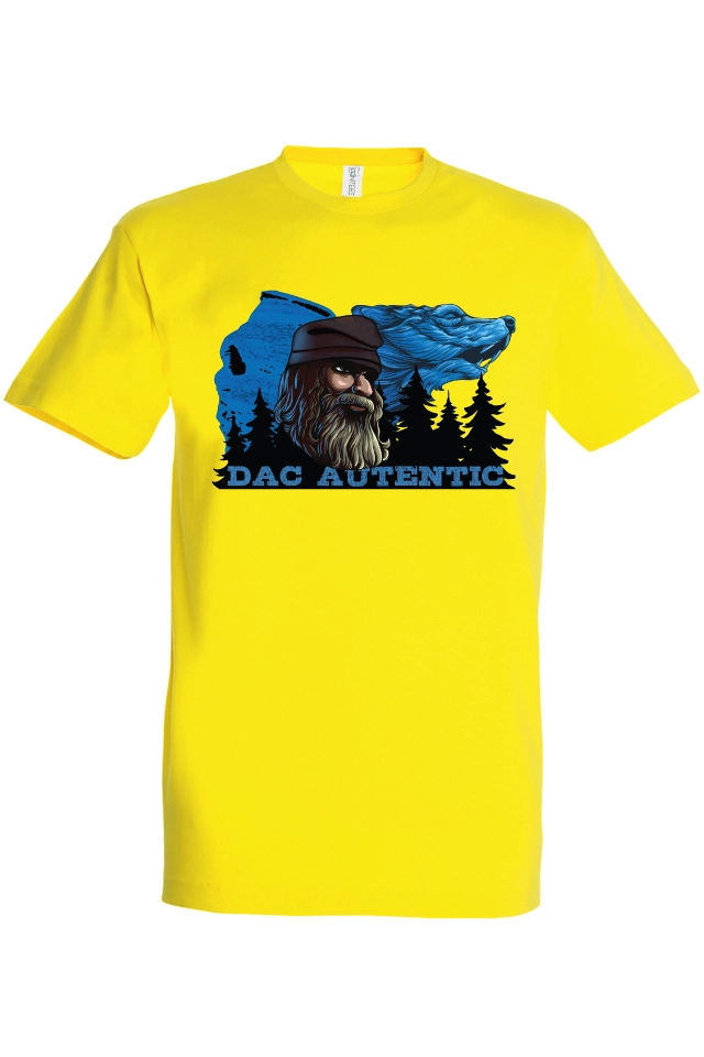 Tricou de barbati cu imprimeu profil Sfinxul din Bucegi și lup cu mesajul Dac Autentic Tricou bărbat - Dac Autentic