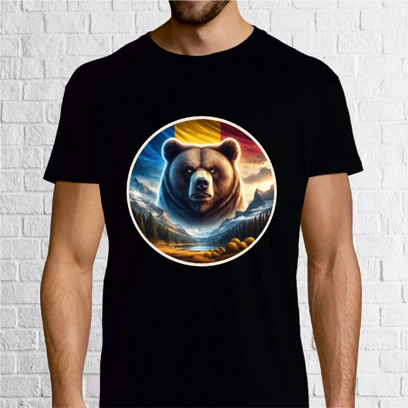 Tricou bărbat - Urs în munți cu drapel