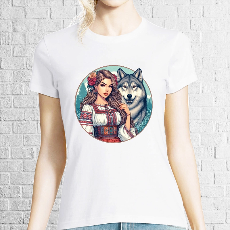 Tricou damă - Româncă cu lup