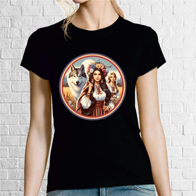 Tricou damă - Românce, lup și tricolor