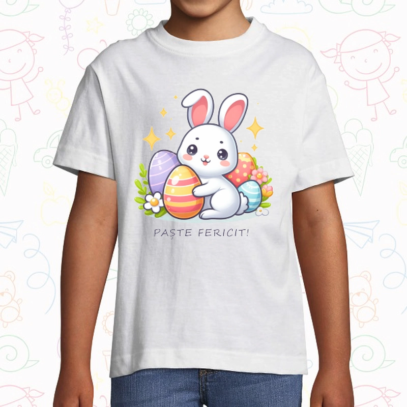 Tricou copil - Iepuraș „Paște Fericit!”