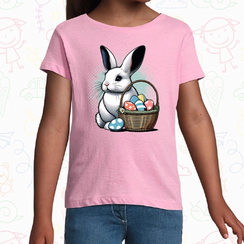 Tricou copil - Iepuraș cu coș de Paște