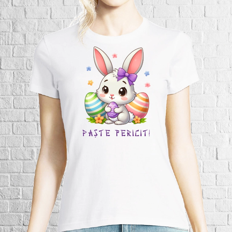 Tricou damă -Iepuraș Anime „Paște Fericit”