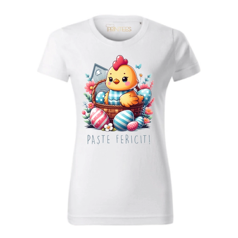 Tricou damă - Cocoșel „Paște Fericit”