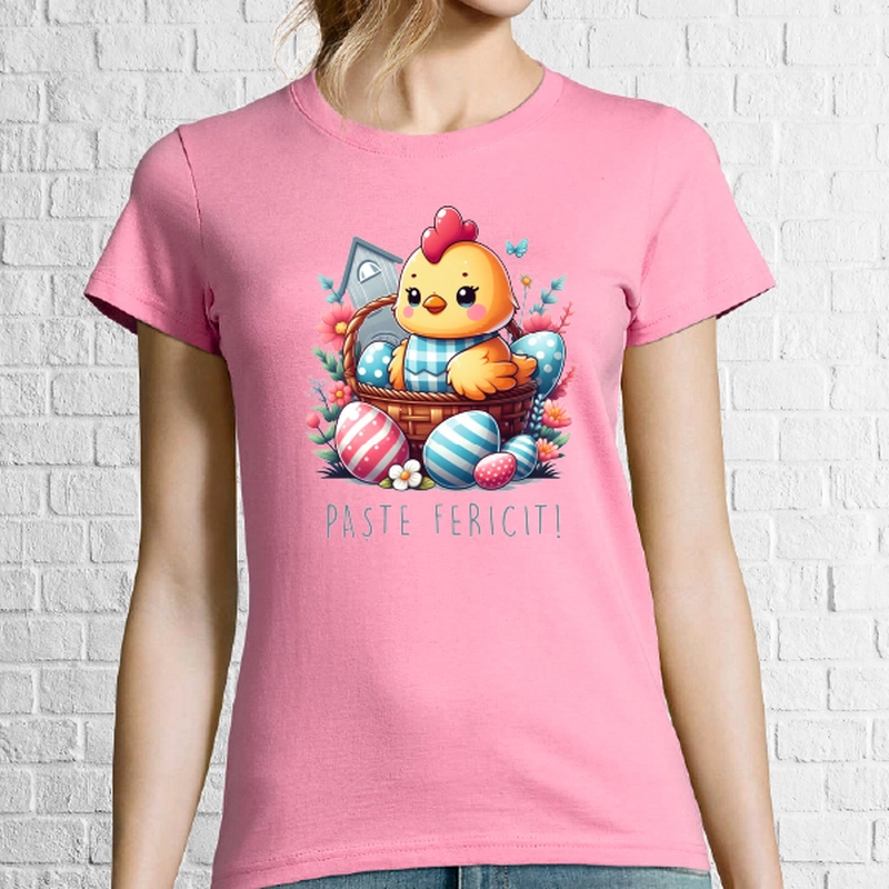 Tricou damă - Cocoșel „Paște Fericit”