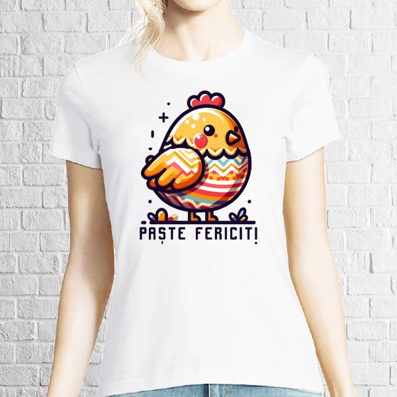Tricou damă - Găinușă „Paște Fericit”